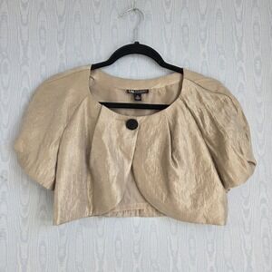 Vtg Y2K I.N. Studio Womens 10 Bolero Crop Short Sleeve Jacket Champagne Shimmer